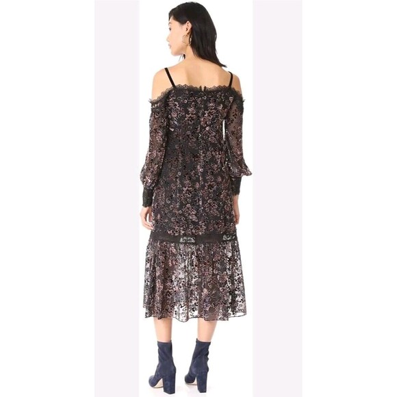 Nanette Lepore Black Floral Rayon Silk Lace Dress Dark Romantic Womens Size 10 - Picture 3 of 13